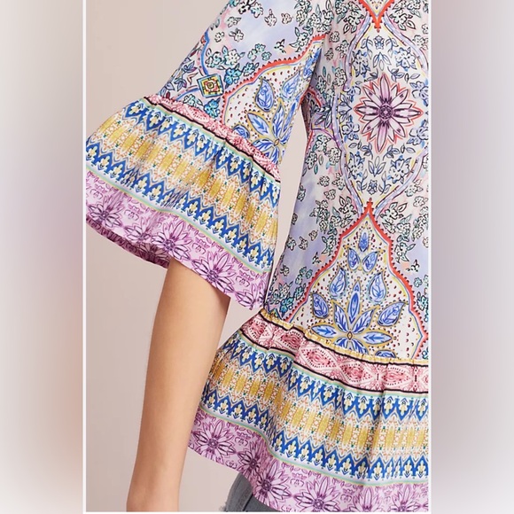 Kachel Lynn Bell-Sleeve Silk Blouse, Size 8, Color Floral Multi - Picture 4 of 12